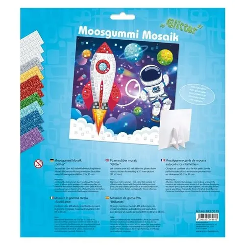 BASTELMAPPE MOOSGUMMI MOSAIK GLITTER BILD ASTRONAUT BASTELN NEU