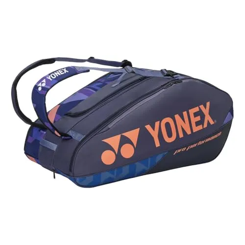 Yonex Pro Racquet Bag 12 Pcs - Dunkelblau-Orange Schlägertasche - Taschen für 12 Schläger, robustes 100% Polyester-Material, ideal für Tennis- und Badmintonspieler, bietet ausreichend Platz und Schutz.