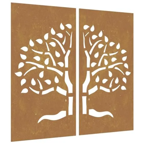 vidaXL Garten Wanddeko 2-TLG. - Wetterfeste Baum-Design Wanddekoration aus Cortenstahl - Wanddekoration aus wetterfestem Cortenstahl mit einzigartigem Baummuster, ideal für die Verschönerung von Wänden und Zäunen. Langlebig und pflegeleicht, bringt natürliche Atmosphäre in deinen Garten.