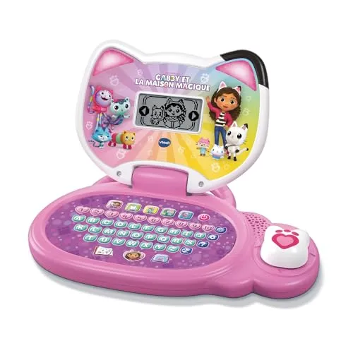 VTech Mein Ordi Lernspiel Gabby und das magische Haus – Computer für Kinder mit Hintergrundbeleuchtung, Gabby-Ohren mit leuchtenden Katzenohren und 18 interaktiven Spielen – Geschenk für Kinder ab 3