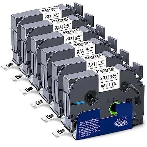 6x XemaX Schriftband Kompatibel für Brother P-touch Bänder TZe-231 TZe 12mm 0,47'' Etikettenband für Brother Beschriftungsgerät PT-1010 H105 D600 H100R H110 H101C H100LB H200 D400, Schwarz auf Weiß