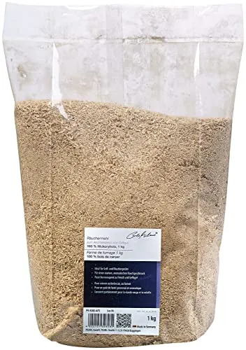 Carlo Milano Gewürz-Räucherspan: Räuchermehl zum Aromatisieren von Grillgut, 100% Hickoryholz, 1 kg (Räucherspanholz, Räucherwerk aus Holzspänen, Backofen)