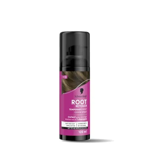 Schwarzkopf Root Retouch, sofortiges graues Ansatzspray für Nachwachsen, schweiß- und regenbeständig, temporäres Ansatzspray, Braun, 120 ml (1 Stück)