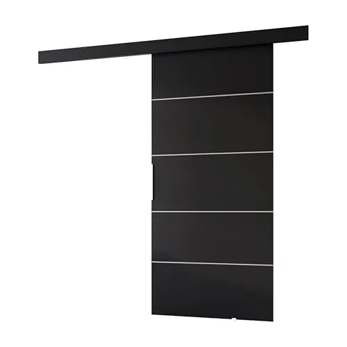 MINIO go for it - Schiebetür Komplettset CLEAN B, Schiebetüren, Wandmontage, Schiebetürsystem, Zimmertüren (Schwarz, 86x205 cm)