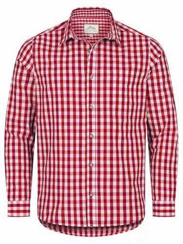 Steigenhöfer Herren Trachtenhemd Langarm - Basti - Mit Lederhose kombinierbar - Atmungsaktiv & pflegeleicht - Traditionelles Herren Hemd für Oktoberfest Wiesn und andere Festlichkeiten - Rot - S