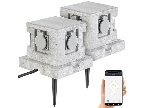 Royal Gardineer WLAN Outdoor Steckdose: 4-fach-WLAN-Garten-Steckd., App, Sprachbef., 16 A, 3.680 W, IP44 4er- (Steckdosen-Stein, Steckdosenstein mit Zeitschaltuhr, Steckdosenleiste)
