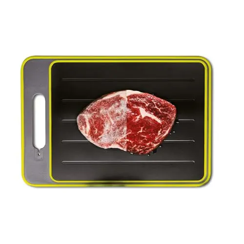 Livington Frost Away Schneidebrett mit Auftaufunktion, Messerschärfer und Gewürzreibe - Auftauplatte – Auftaubrett – beschleunigtes Auftauen von Lebensmitteln