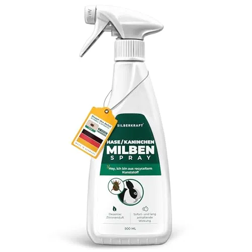 Silberkraft Milbenspray für Hasen und Kaninchen 500 ml - Gesundheitsprodukt für Kleintiere: Zuverlässiger Milbenschutz mit Geraniol für langfristige Abwehr von Milben und sofortige Linderung bei Juckreiz. Hergestellt in Deutschland und ressourcenschonend.