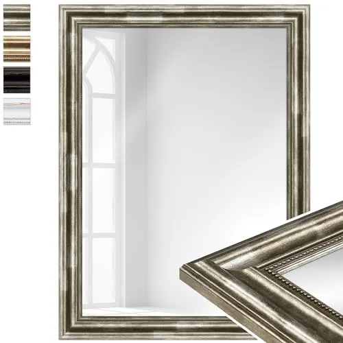 WANDStyle Wandspiegel H550, Silber aus Massivholz in silber von WANDStyle