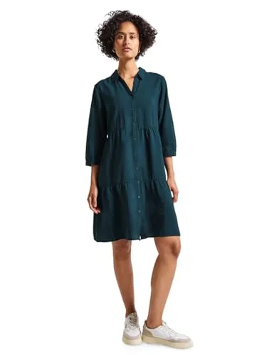 STREET ONE Damen 1408826 Sommerliches Tunika-Kleid - Freizeitkleid in Tide Blue, knielang mit Volants und Hemdkragen, ideal für warme Tage dank angenehm leichtem Viskosemix.