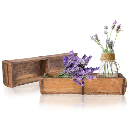 BigDean 2 Stück Vintage Holzkiste - 58x15x10 cm - Dekorative Boxen & Kästen aus recyceltem Altholz, jedes Stück ein Unikat mit rustikalem Vintage-Look - ideal für Aufbewahrung und Dekoration.