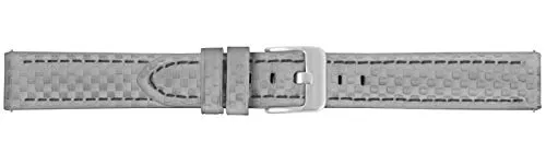 BandOh 24mm Leder Uhren Armband Grau mit schwarzer Naht Carbon Look Dornschließe