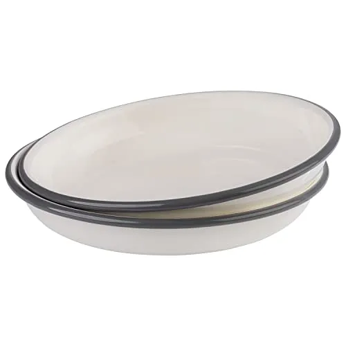 Produktbild APS 98670 Tiefe Teller 2er Set -EMAILLE- Ø 22 cm, H: 3,5 cm, emaillierts Stahlblech, Farbe: cremeweiß mit grauem Rand