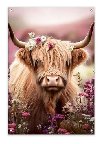 artissimo Garten-Poster 60x90cm PE6761-GP wetterfestes Outdoor-Poster, Hochlandrind Gartenbild Highland Cow, moderne Wanddeko für draußen