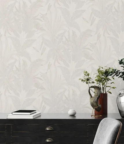 living walls Vliestapete Stories of Life florale Tapete Blätter Creme Beige, leicht strukturiert, Wald, botanisch, floral, (1 St), Metallic Vliestapete für Schlafzimmer Tapeten Wohnzimmer Schlafzimmer