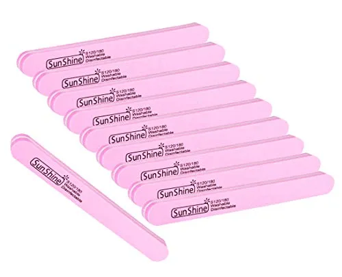 PROFICO 10 Stück Profi Nagelpuffer Buffer Gerade 120/180 Doppelseitge Buffer Nagelfeile Schmirgel Boards Feine Körnung für natürliche Nägel Gel Nägel Nagelfeile für Maniküre & Pediküre(Rosa)