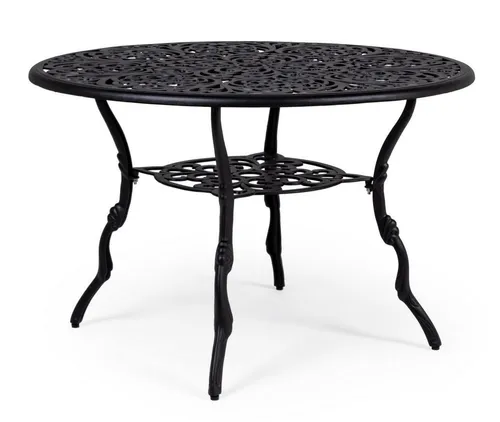 Outdoor Tisch Victoria Ø110 cm – Eleganter Rundtisch aus Aluminium - Balkontisch mit romantischen Verzierungen, ideal für den Außenbereich. Der pulverbeschichtete Tisch bietet Platz für bis zu 4 Personen und vereint Stil mit Funktionalität.