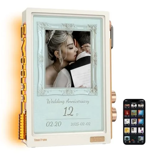 Produktbild Divoom Times Frame – transparenter digitaler Bilderrahmen (10,1-Zoll) mit WLAN und 64 GB, IPS-Display mit Schweb-Effekt und RGB-Drehknopf, 400+ Zifferblätter, Widgets und Pixel-Art-Community (weiß)