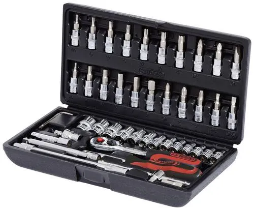 KS Tools 918.0646 Steckschlüsseleinsatz-Set 46-teilig - Steckschlüssel & Klauenschlüssel, mit FlankTraction-Profil für besseren Grip, hochglanz verchromt und in stabilem Kunststoffkoffer für optimale Aufbewahrung.