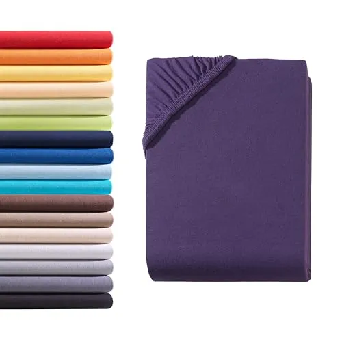 Hometex Premium Textiles Spannbettlaken Spannbetttuch Doppelpack 90-100 x 200 cm, Bettlaken Jersey aus 100% Baumwolle, Matratzen bis 23-25 cm, Oeko-TEX Made IN Green, Aubergine