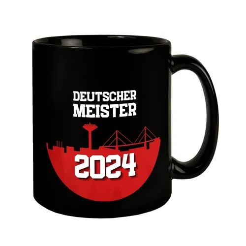 Leverkusen Tasse in Schwarz mit Spruch Deutscher Meister 2024