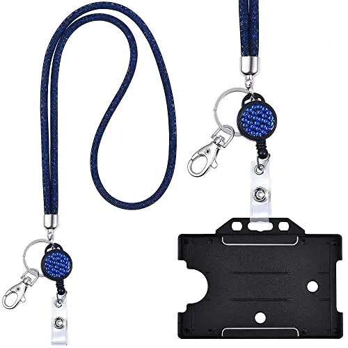 Kristall Lanyard BLAU mit Ausweis Jojo + ID Kartenhalter schwarz Halskette Schlüsselband mit glitzernden Strasssteinchen Umhängeband