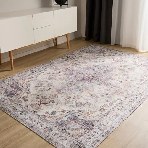 benuta Basic Waschbarer Teppich George - Multicolor 60x120 cm - Teppich im Vintage-Style, pflegeleicht und bei 30° waschbar – ideal für Wohnzimmer und Schlafzimmer, mit rutschfester Rückseite für sicheren Halt.