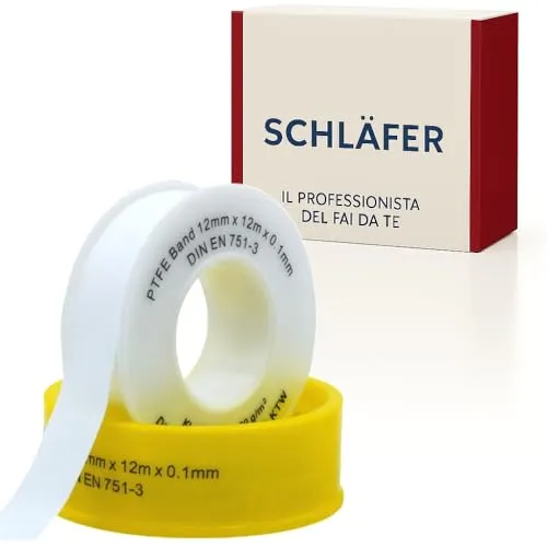 Schläfer 185110 | PTFE Hydraulisches Teflon, Fermit, DVGW Teflon-Dichtband mit hoher Dichte für die Reparatur von Rohren, Wasserhähnen, Ventilen, 12 mm x 12 mt. Weiß