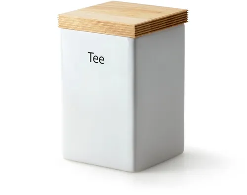 Continenta Vorratsdose Keramik weiß Eiche 1 L - Moderne Frischhaltedose aus Keramik mit Eichenholzdeckel, ideal für eine stilvolle und praktische Aufbewahrung von Lebensmitteln.