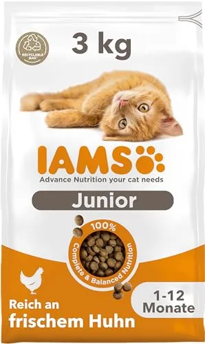 IAMS Junior Katzenfutter trocken mit Huhn - Trockenfutter für Kitten im Alter von 1-12 Monaten, 3 kg
