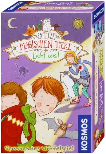 Kosmos 711405 Die Schule der magischen Tiere - Licht aus! Würfelspiel für Kinder ab 7 Jahre - Spannendes Mitbringspiel zur beliebten Buchreihe „Die Schule der magischen Tiere“. Teamspiel für 2-4 Kinder ab 7 Jahren. Schafft ihr es, die Tiere vor dem Hausmeister zu retten? Ideal für die ganze Familie!