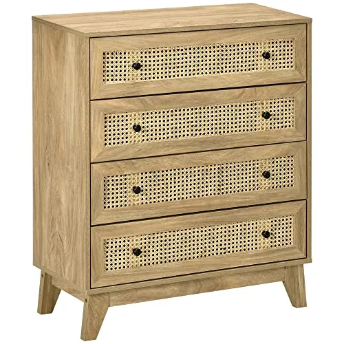 HOMCOM Rattan-Kommode 4 Schubladen mit konischen Beinen, Natur