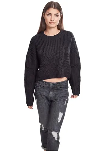 Urban Classics Damen Oversize Sweatshirt - Weit geschnittener Pullover in Schwarz - Sweatshirts für Damen: Stylischer Kurzpullover mit weitem Kragen und Rippstrickbündchen, erhältlich in mehreren Farben und Größen für perfekten Tragekomfort.
