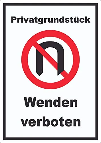 Privatgrundstück Wenden verboten Aufkleber A2 (420x594mm) - Hochwertiger, konturgeschnittener Aufkleber für glatte Oberflächen. Einfache Anbringung und bis zu 7 Jahre Haltbarkeit im Außenbereich. Ideal für klare Hinweise auf Ihrem Grundstück.