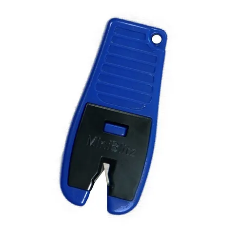 BLITZSCHÄRFER MADE IN GERMANY Miniblitz Messerschärfer - Kompakter, manuell tragbarer Messerschärfer für Haushalt und Garten. Mit 4-fach wendbaren Hartmetall-Schärfeinsätzen für präzise und langlebige Schärfung ohne Strom.