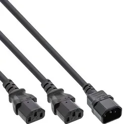 InLine 16657L Netz-Y-Kabel - 1x IEC-C14 auf 2x IEC-C13, 5m, ermöglicht den Anschluss von 2 Geräten an ein Netzkabel