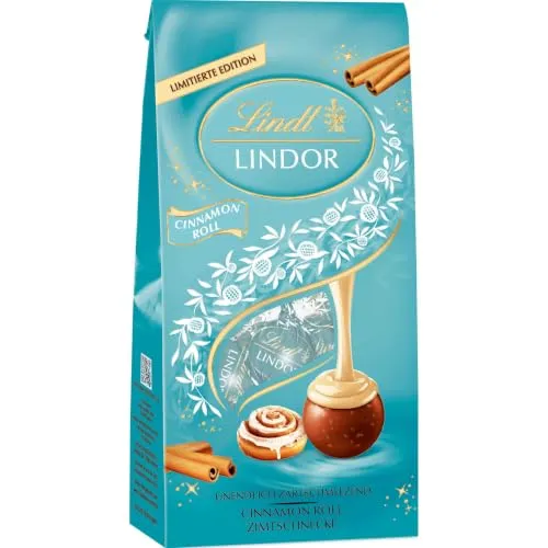 Lindt Schokolade | LINDOR Kugeln Cinnamon Roll, 100g Beutel, Geschenk | ca. 8 Kugeln, Vollmilch Schokolade, Zimt-Füllung, Gebäckstückchen, zartschmelzend, Zimtschnecke, zum Teilen & Verschenken