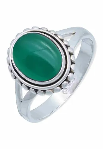 mantraroma Damen Ring 925 Silber grünen Onyx Edelstein grün schlicht groß modern
