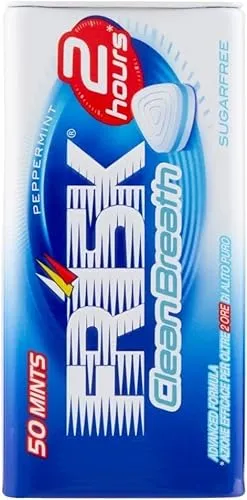 Frisk – Pfefferminz-Tabletten Clean Breath – Mini Maxi Bonbons erfrischend – 2 Stunden frischen Atem – ohne Zucker – 12 Stück aus Metall mit 50 Konfekten 9140700