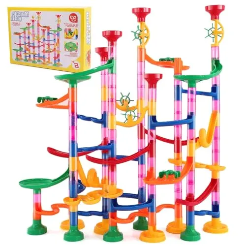 Tczecoo 133 Stück Murmelbahn Spielzeug, Mehrfarbige Kugelbahn, Murmelbahn Marble Run Set, Konstruktionspielzeug Kugelbahn Lernspielzeug für Kinder ab 3 Jahre(103 Bahnelemente + 30 Murmeln)