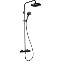 Duschsystem mit thermostatischer Duscharmatur Nero - Hochwertiges Duschsystem mit Anti-Twist-System für einen sicheren Schlauchbetrieb. Die langlebige Nero-Beschichtung sorgt für einfache Reinigung und die thermostatische Kartusche ermöglicht eine präzise Wassertemperaturkontrolle.