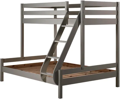 Etagenbett >PINO< in Kiefer massiv grau lackiert - 208x167x156 (BxHxT)