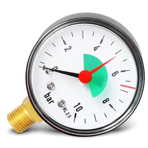 Instalguru Manometer 50 mm Druck 0–10 Bar Messinganschluss Unten G 1/4 Radial Zoll Druckmanometer Wasser Heizungsanlage Armatur Drucküberwachung In Geschlossenen Systemen