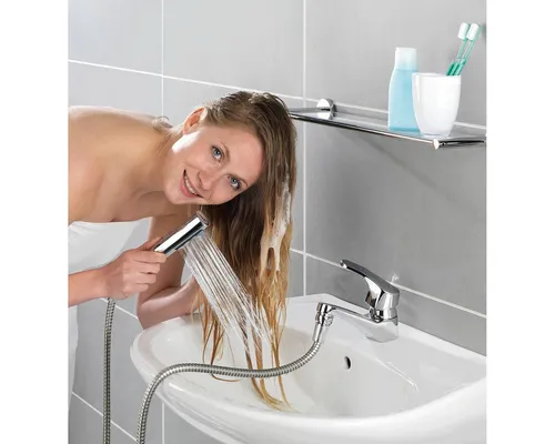 Maximex Waschbeckenbrause DUO aus rostfreiem Edelstahl - Duschbrause für das Badezimmer mit modernem, schlankem Design und einfacher Funktion – ideal zum Haare waschen.
