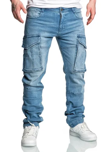 Amaci&Sons Herren Sweathose in Stretch Denim – Cargo Jogging Jeans 7026 Hellblau W31 - Bequeme Cargo Jogging Jeans aus Stretch Denim für optimale Bewegungsfreiheit, ideal für lässige Freizeitlooks.