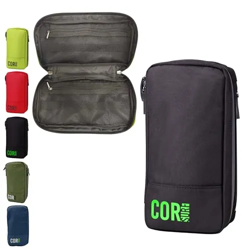 COR Surf Kompakte Kultur-Reisetasche zum Aufhängen, hochwertiges Dopp-Set für Herren und Damen für Reisen | Wasserdicht mit 4 separaten Fächern und Wasserdichten Reißverschlüssen (Schwarz)