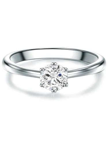Trilani Damen-Solitärring aus Sterling Silber mit Zirkonia - Eleganter Damenring aus rhodiniertem Sterling Silber mit funkelndem Zirkonia im Brillantschliff – ideal als Verlobungsring oder für besondere Anlässe.