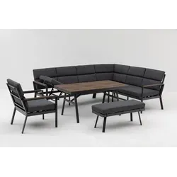 Gardissimo NARA XL OAK Ecklounge Gartenmöbel Sitzgruppe - Gartenmöbel-Sets, stilvolle Alu-Ecklounge in Holzoptik mit XL-Bank und Kissen für maximalen Komfort im Freien.