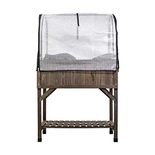 mgc24 Hochbeet VegTrug rechteckig aus Zedernholz mit Schutzhaube und Vlieseinlage - 78x58x129 cm - braun - Premium Hochbeet-Set für nachhaltiges Urban Gardening auf dem Balkon, Terrasse, Garten