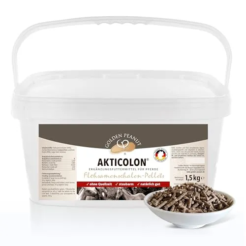 GOLDEN PEANUT Akticolon Flohsamen Pellets 1,5 kg - Pferdefutter mit pelletierten Flohsamenschalen, ideal zur Vorbeugung von Koliken durch Sandablagerungen im Darm. Schmackhaft und staubarm für eine einfache Fütterung.